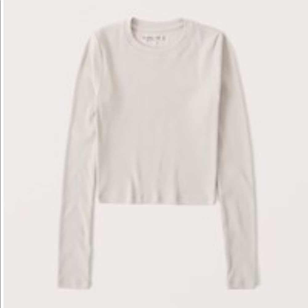 Abercrombie Long-Sleeve Ribbed Crew Tee in Taupe